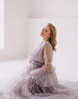 Tulle Puffy Maternity Dress With Train • Style PAULA