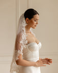 Lace veil with pearls • Unique wedding veil