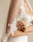 Lace veil with pearls • Unique wedding veil
